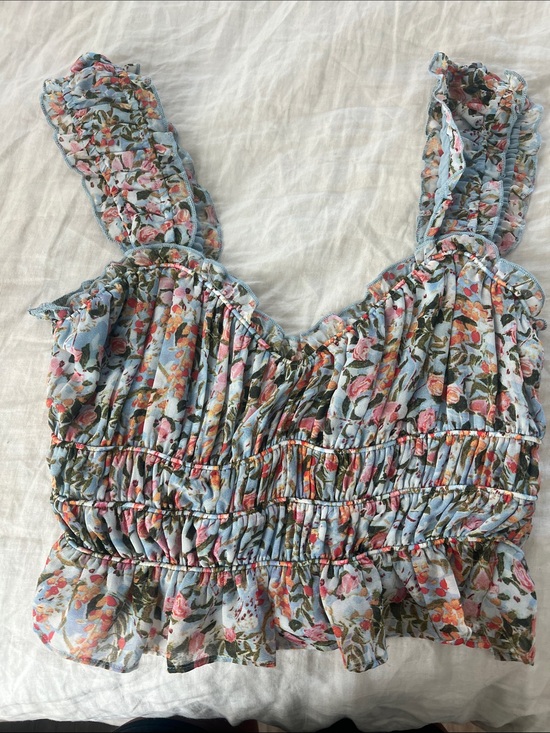 Astr Tops - Astr Light Blue Floral Smocked Crop Top